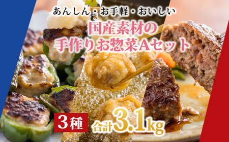 国産素材のお惣菜Ａセット計3.1kg (ピーマン肉詰め ハンバーグ 唐揚げ) 九州産コスパ・ボリューム満点 使いきりサイズ  TF0776-P00064