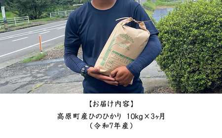 【令和7年産 新米】宮崎県高原町産 ひのひかり白米 定期便10kg×3ヶ月(計30kg) TF00857-P00079
