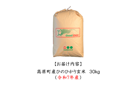 【2026年4月にお届け】宮崎県高原町産 ひのひかり玄米 30kg（7年産） TF00887-P00079