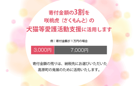 【返礼品なし】【犬猫等愛護活動 犬と猫と人にとって住みよい社会づくりを応援】宮崎県 高原町 特定非営利活動法人 咲桃虎(さくもんと)　TF3000-P00056