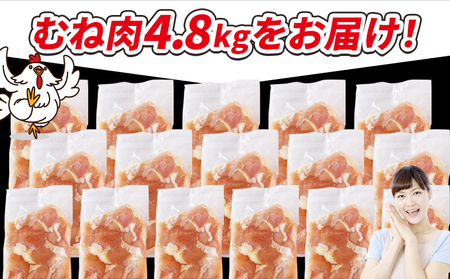 ＜宮崎県産若鶏切身 むね肉 4.8kg（300g×16袋）＞ 翌々月までに順次出荷 【 からあげ 唐揚げ カレー シチュー BBQ 煮物 チキン南蛮 小分け おかず おつまみ お弁当 惣菜 時短 炒め物 簡単料理 】【b0782_it_x2】