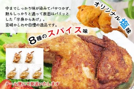 ＜半身からあげ5本セット(塩味×3本 スパイス味×2本)＞準備でき次第翌々月までに順次発送【 鶏肉 唐揚げ おつまみ 米粉 クリスマス 食べ比べ 】【a0032_hi】