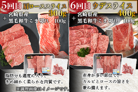 ＜6か月定期便 宮崎牛スライス 食べ比べコース＞2か月以内に第１回目発送【 牛 肉 牛肉 牛定期便 肉定期便 牛肉定期便 ６回定期便 ６か月定期便 定期便 】【a0411_my_x3】