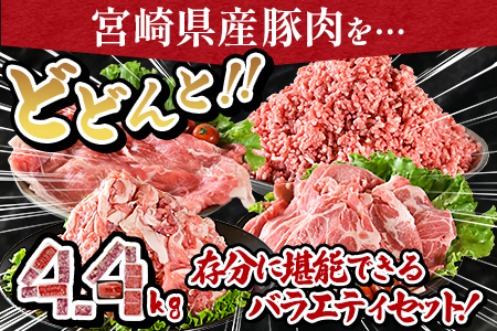 ＜宮崎県産豚肉 バラエティーセット4.4kg＞翌月末迄に順次出荷【 肉 豚肉 国産豚肉 九州産豚肉 宮崎県産豚肉 豚肉 大容量 豚肉 バラエティー豚肉 豚肉 豚ロース 豚モモ 豚ミンチ 豚こま 肉 】【a0629_ty】