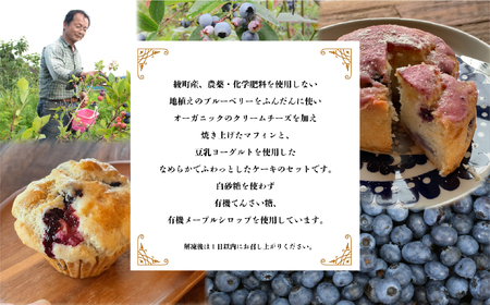 綾町産無農薬ブルーベリーとオーガニッククリームチーズのマフィン&ブルーベリーのソイヨーグルトケーキセット