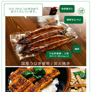 うなぎ蒲焼（中サイズ）２尾 ～鰻肝＆鰻骨せんべい付き～（0065-008）