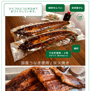 うなぎ蒲焼（大サイズ）２尾 ～鰻肝＆鰻骨せんべい付き～（0065-009）
