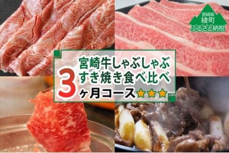 宮崎牛しゃぶしゃぶ・すき焼き食べ比べ 2.4kg【3か月定期便】（36-200）