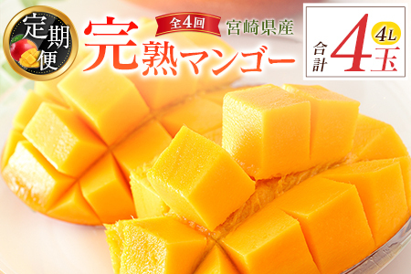 宮崎特産「完熟マンゴー4L×1玉」お届け定期便（全4回）計4玉 特産 国産 果物 フルーツ 旬 産地直送 大玉【E221-26】