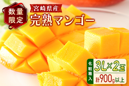 ＜数量限定＞宮崎県産 完熟マンゴー3L×2玉（計900g以上）※2026年4月下旬配送開始 化粧箱入 フルーツ くだもの【C356-26】