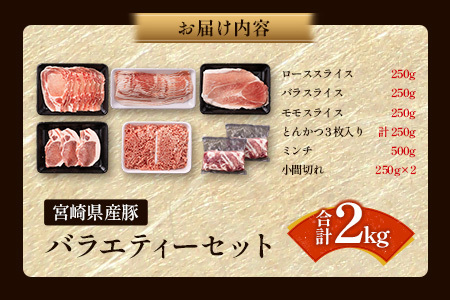 ＜2026年2月配送＞宮崎県産 豚バラエティーセット合計2kg【B690-2602】