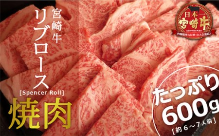 ＜宮崎牛＞リブロース焼肉600g ※90日以内出荷【D84】