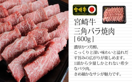 ＜宮崎牛＞希少部位 三角バラ焼肉600g ※90日以内発送【D83】