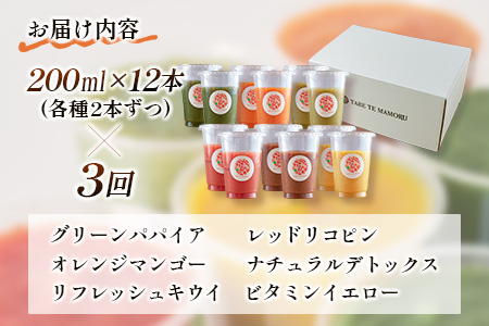 「定期便3か月コース」南国酵素スムージー　200ml×12本セット×3回　 野菜・果実ミックスジュース　青パパイア　果物　フルーツ　飲料　健康　栄養【E179】
