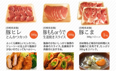 宮崎県産豚 普段使いセット 合計3kg【B235-60】