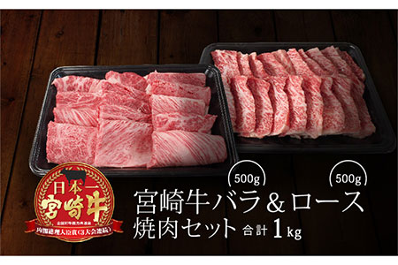 <宮崎牛>焼肉セット<バラ&ロース 各500g>合計1kg※90日以内出荷【C86】