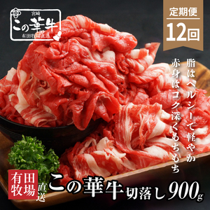 有田牧場直送この華牛切り落とし900g  12ヶ月定期便　K20_T003_1