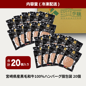 宮崎県産黒毛和牛100%ハンバーグ(20個/冷凍) K16_0161
