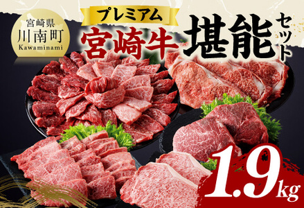 宮崎牛 堪能セット 【プレミアム】 合計1.9k【 肉 牛肉 国産 宮崎県産 黒毛和牛 和牛 ロースステーキ カルビ 】