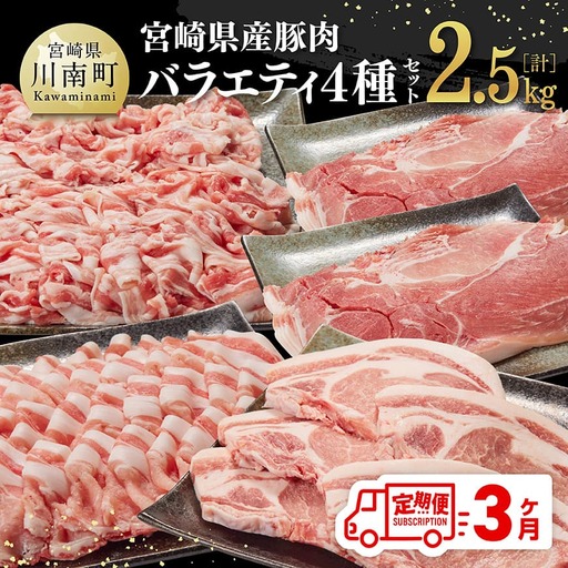 豚肉 【3ヶ月定期便】宮崎県産 豚肉 バラエティ 4種 セット 2.5kg 国産豚肉 九州産豚肉 小分け豚肉 セット豚肉