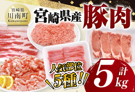 宮崎県産豚肉5種　5kg 【 豚肉 ぶた肉 肉 ロース バラ 切り落とし ミンチ 豚肉セット 】