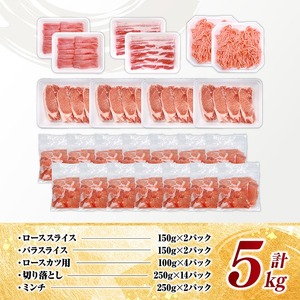 宮崎県産豚肉5種　5kg 【 豚肉 ぶた肉 肉 ロース バラ 切り落とし ミンチ 豚肉セット 】
