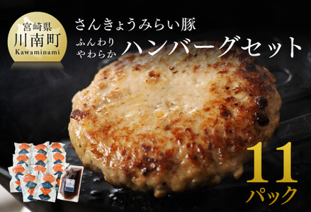 【令和7年1月発送】さんきょうみらい豚 ”ふんわりやわらか” ハンバーグセット(90g×11P、ソース200g付) 【 豚肉 国産 肉 豚 おかず 惣菜 ハンバーグ 】