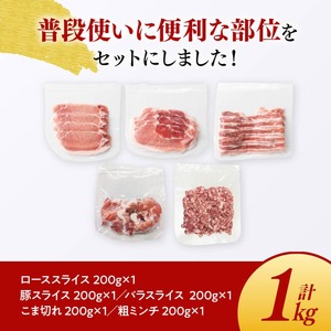 豚肉 宮崎県産豚肉「まるみ豚」3種セットスライス小間切れミンチ計1kg 豚肉