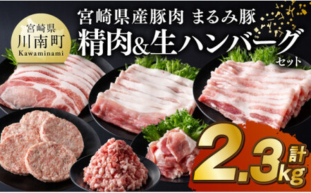 宮崎県産豚肉「まるみ豚」精肉&生ハンバーグセット計2.3kg お手軽 真空パック 豚肉