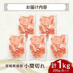 【便利な小分け】宮崎県産豚小間切れ計1kg(200ｇ×5P) 豚肉