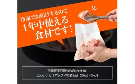 【定期便】宮崎県産 鶏肉 もも 切身 2.5kg (250g×10袋) 3ヶ月定期便 【肉 鶏 国産鶏肉 九州産 鶏肉 若鶏 IQF加工 鶏肉 とり モモ肉 小分け 鶏肉 カット済み 鶏肉 大人気 鶏肉 定期便 瞬間凍結 鶏肉 全3回 送料無料鶏肉 鶏肉】 