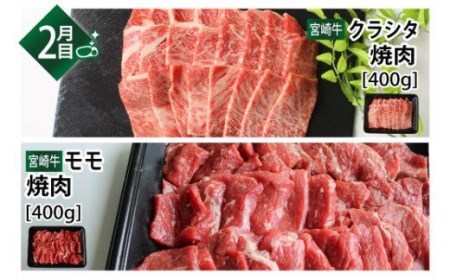 【定期便】 宮崎牛 焼肉食べ比べ 3ヶ月コース【肉 牛肉 国産 黒毛和牛 肉質等級4等級以上 4等級 5等級 定期便 全3回 ウデ モモ クラシタ(カタロース)  バラ(カルビ)  焼肉 九州産 宮崎県産】