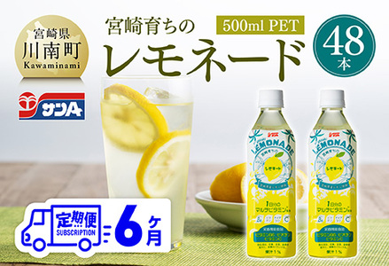 【6ヶ月 定期便 】サンA宮崎育ちのレモネード500mlＰＥＴ　24本入り×2ケース【 全6回 飲料 栄養機能食品 レモン 檸檬 マルチビタミン配合 セット ジュース PET 長期保存 備蓄 送料無料】