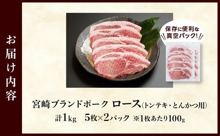≪宮崎ブランドポーク≫ロース(トンテキ・とんかつ用)計1kg 肉 豚  豚肉 国産_T023-0111