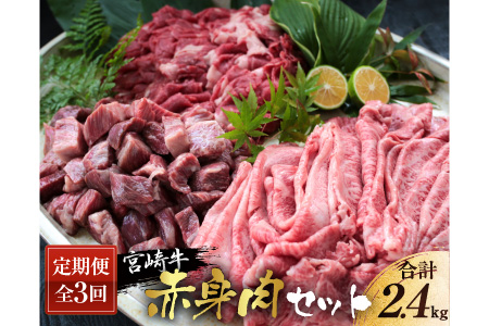 DA16 《3か月定期便》宮崎牛赤身肉セット(合計2.4kg)都農町加工品