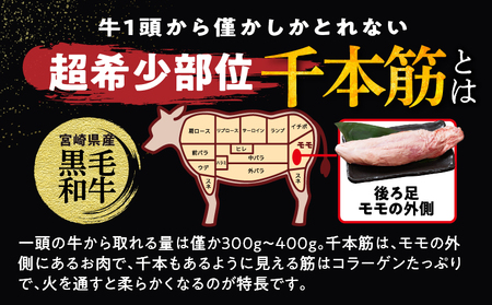 【超希少】宮崎県産黒毛和牛千本筋ブロック(計300g以上) 肉 牛 牛肉 国産_T023-0151