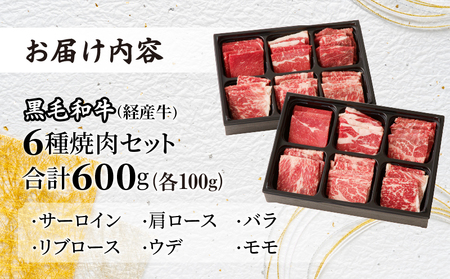 生産者応援≪訳あり≫黒毛和牛(経産牛)6種焼肉セット(合計600g) 肉 牛 牛肉 おかず 国産_T030-1203