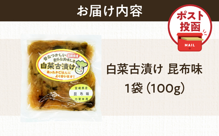 \ポスト投函/白菜古漬け(昆布味) 計1袋 (100g) 漬物 おかず 野菜 加工品 国産_T025-023