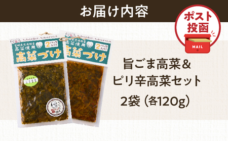 ＼ポスト投函／旨ごま高菜＆ピリ辛高菜セット 計2袋(各120g) 漬物 おかず 野菜 加工品 国産_T025-026