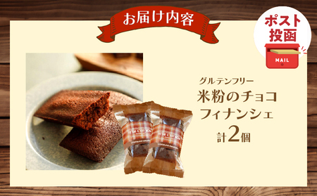 【2週間以内発送】＼ポスト投函／≪グルテンフリー≫米粉のチョコフィナンシェ(計2個) スイーツ お菓子 国産_T038-014
