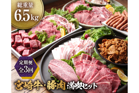 DA18 3か月定期便「お楽しみ」宮崎牛・豚肉満喫セット(総重量6.5kg)都農町加工品