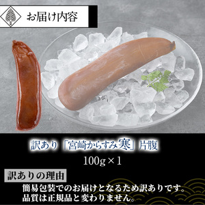 ＜訳あり＞「宮崎からすみ寒」片腹(100g) 訳あり カラスミ 魚卵 珍味 つまみ 唐墨 珍味 酒の肴 ボラ ぼら 簡易包装 宮崎県 門川町【AW-41】【丸正水産】