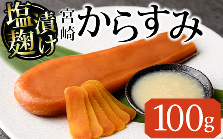 塩麹 漬け からすみ(100g×1個) カラスミ 魚卵 冷蔵 珍味 つまみ 唐墨 珍味 酒の肴 ボラ ぼら 宮崎県 門川町【MI-03】【道前食品】