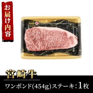 宮崎牛 ワンポンド ステーキ(約454g×1枚)A4 A5 牛肉 精肉 お肉 ロース ブランド和牛 黒毛和牛 焼肉 BBQ バーベキュー 冷凍 国産【P-27】【南日本フレッシュフード株式会社(日本ハムマーケティング株式会社)】