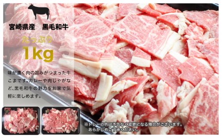 宮崎県産 黒毛和牛 こま 500g×2パック 計1kg [SHINGAKI 宮崎県 美郷町 31ag0073] 牛肉 小間 冷凍 九州産 送料無料 肉じゃが 牛丼 野菜炒め 普段使い