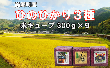 米 キューブ ひのひかり 3種 みさと米 ひむか米 うなま米 300g×9個 計2.7kg [宮崎県農業協同組合 八菜館ひゅうが店 宮崎県 美郷町 31ap0011]