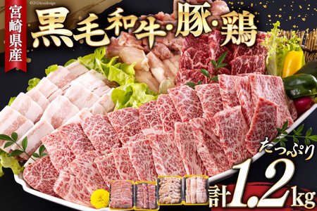 宮崎県産 和牛焼肉 セット 黒毛和牛 牛肉モモ 牛肉カルビ 豚バラ 豚肉 若鶏 鶏肉モモ 合計1.2kg 各300g 小分け 冷凍 送料無料 国産 牛肉 豚肉 鶏肉 BBQ バーベキュー肉 キャンプ 普段使い牛肉 豚肉 若鶏 肉 炒め物 牛丼 豚丼 カット 牛 豚 鶏肉詰め合わせ 経産牛