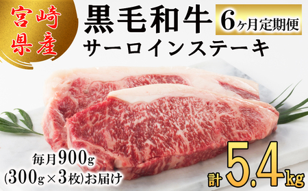 6回 定期便 宮崎県産 黒毛和牛 サーロイン ステーキ 300g ×3×6ヶ月 合計5.4kg [サンアグリフーズ 宮崎県 美郷町 31ba0035]