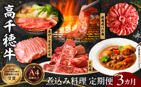 【3か月定期便】高千穂牛煮込み料理3か月定期便 高千穂牛 牛肉 肉 お肉 定期便 定期 国産牛 ブランド牛 和牛 すね肉 肩ロース ロース スライス 牛 牛バラ 煮込み カレー ビーフシチュー 国産 贈答 贈り物 普段使い 宮崎県 高千穂 _Tk002-t086