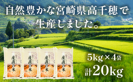 【生産者応援】産直の米 20kg 農家直送米 5kg×4袋 家庭用 未検査米 精米 徳用 宮崎県 高千穂 A-50